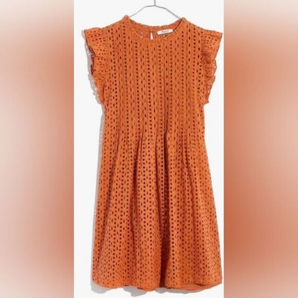 MADEWELL Eyelet Ruffle-Sleeve Pintuck Mini Dress Size M - Picture 6 of 8
